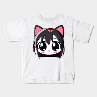 Anime Black Cat Girl With Shinny Eyes Kids T-Shirt